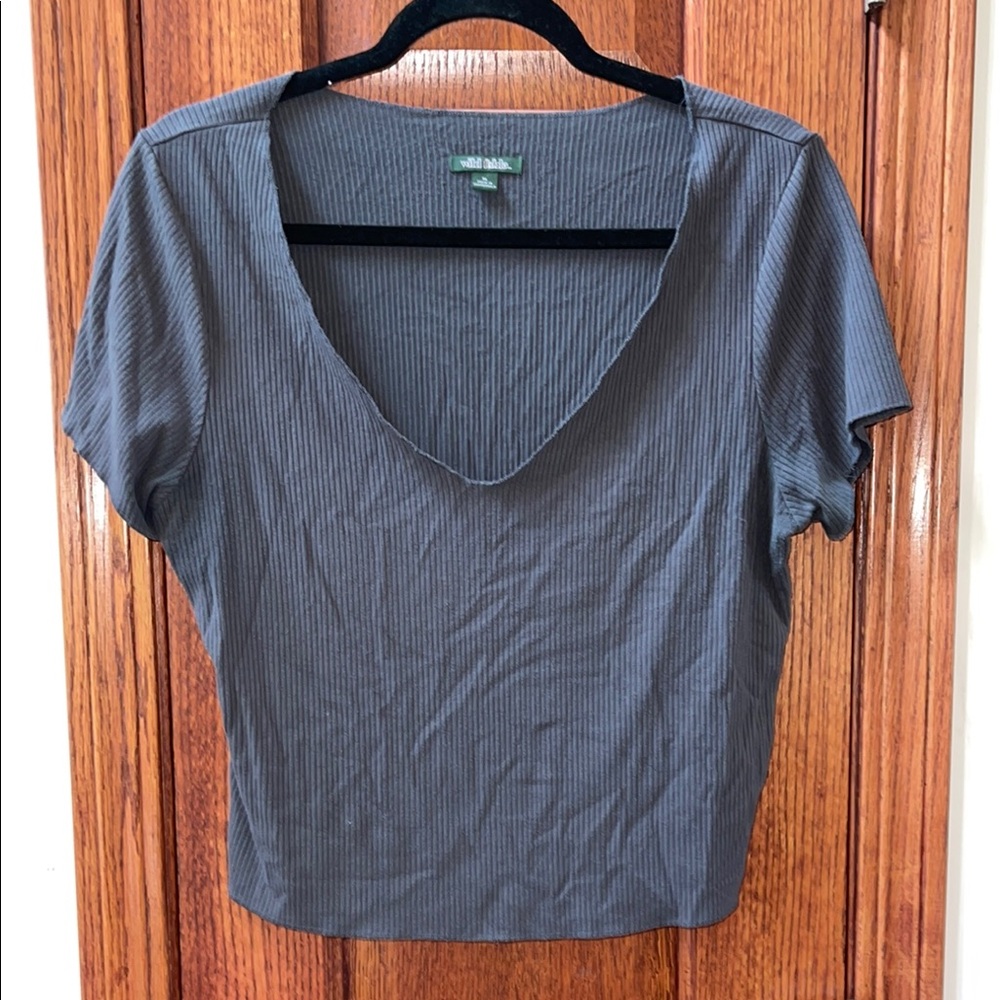 Wild Fable Gray Crop Fitted Short Sleeve T-Shirt